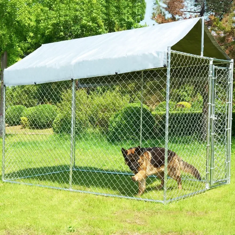 Security Chain Door - Sturdy 10x6x7.7ft Outdoor Dog Kennel with