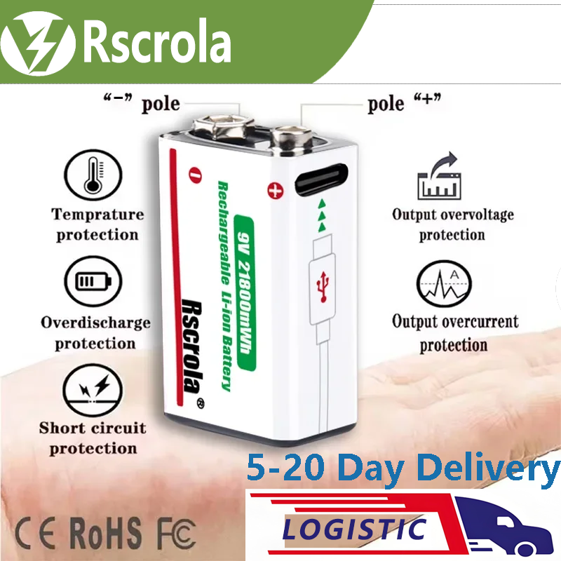 Smoke Detector Interconnected - Rscrola 9V 21800mWh Lithium Ion Rechargeable